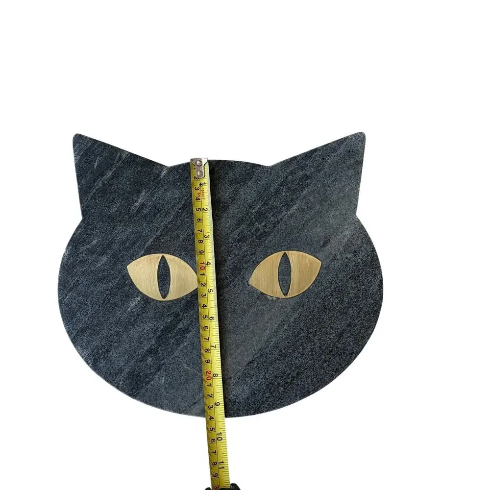 Godinger Black Cat Shaped Marble Serving Board With Brass Inlay 12x10.5 NEW